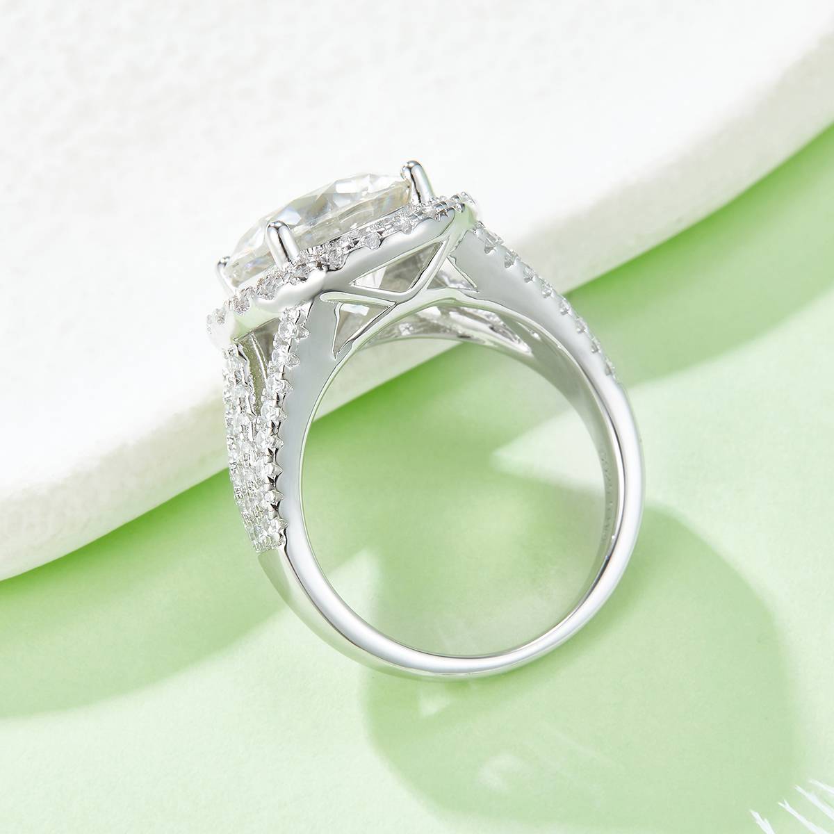 Classic round bag S925 silver plated white gold moissanite diamond women's ring 5.0 carats D-class